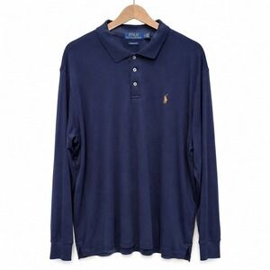 Polo Ralph Lauren Mens XXL Navy Blue Long Sleeve Classic Fit Polo Shirt Logo